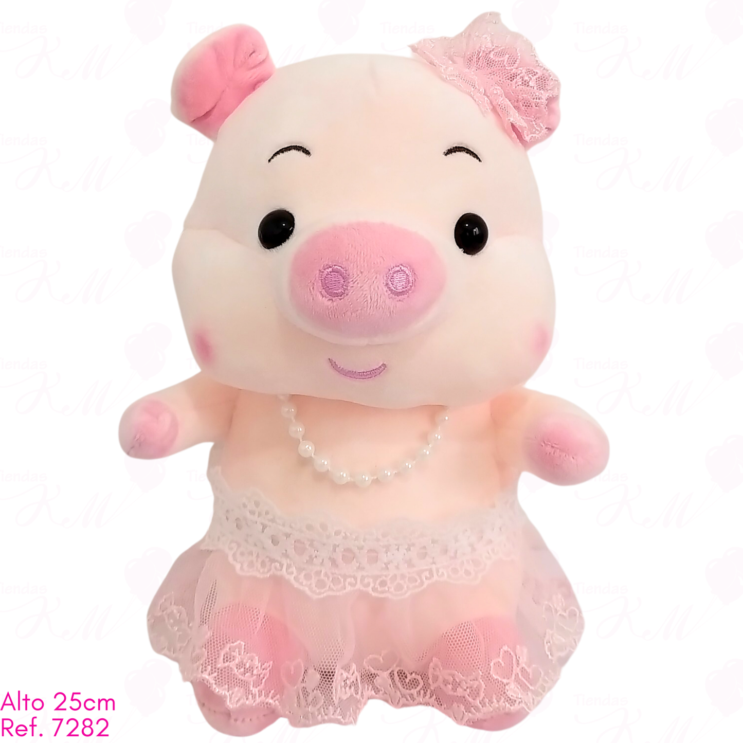 cerdita con vestido y collar de perlas / 25cm