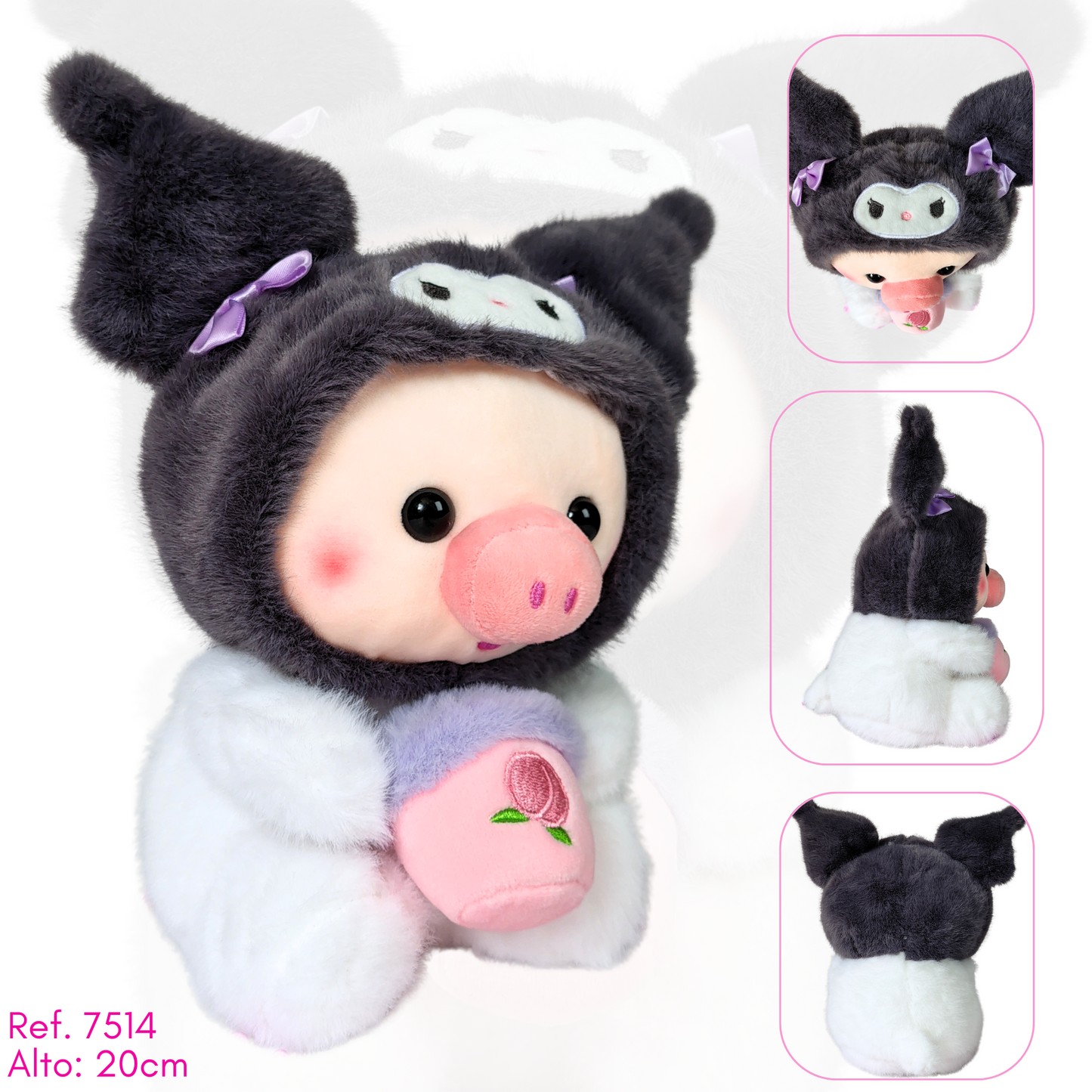 cerdito disfrazado de kuromi con tetero / 20cm