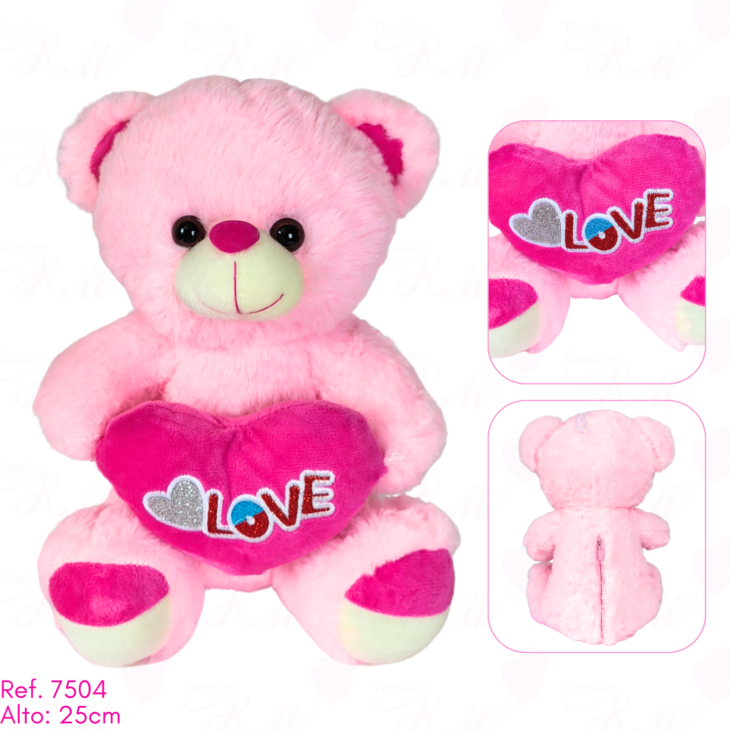 oso rosado love corazón gris / 25cm