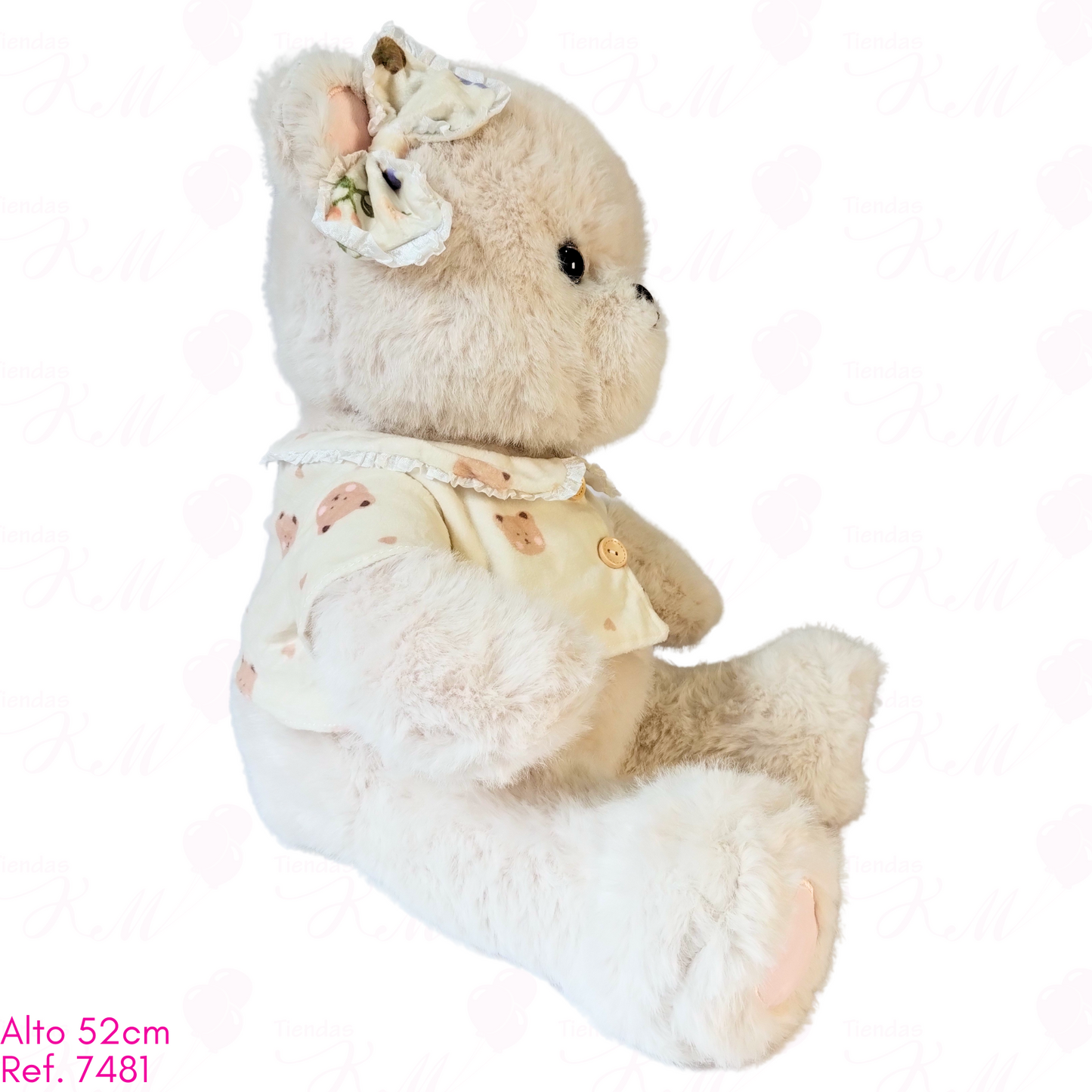 Osa con camisa y moño de ositos con huellas rosadas / 52cm