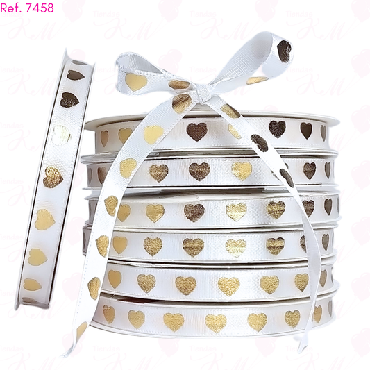 Cinta 1cm corazones dorados x 41 metros