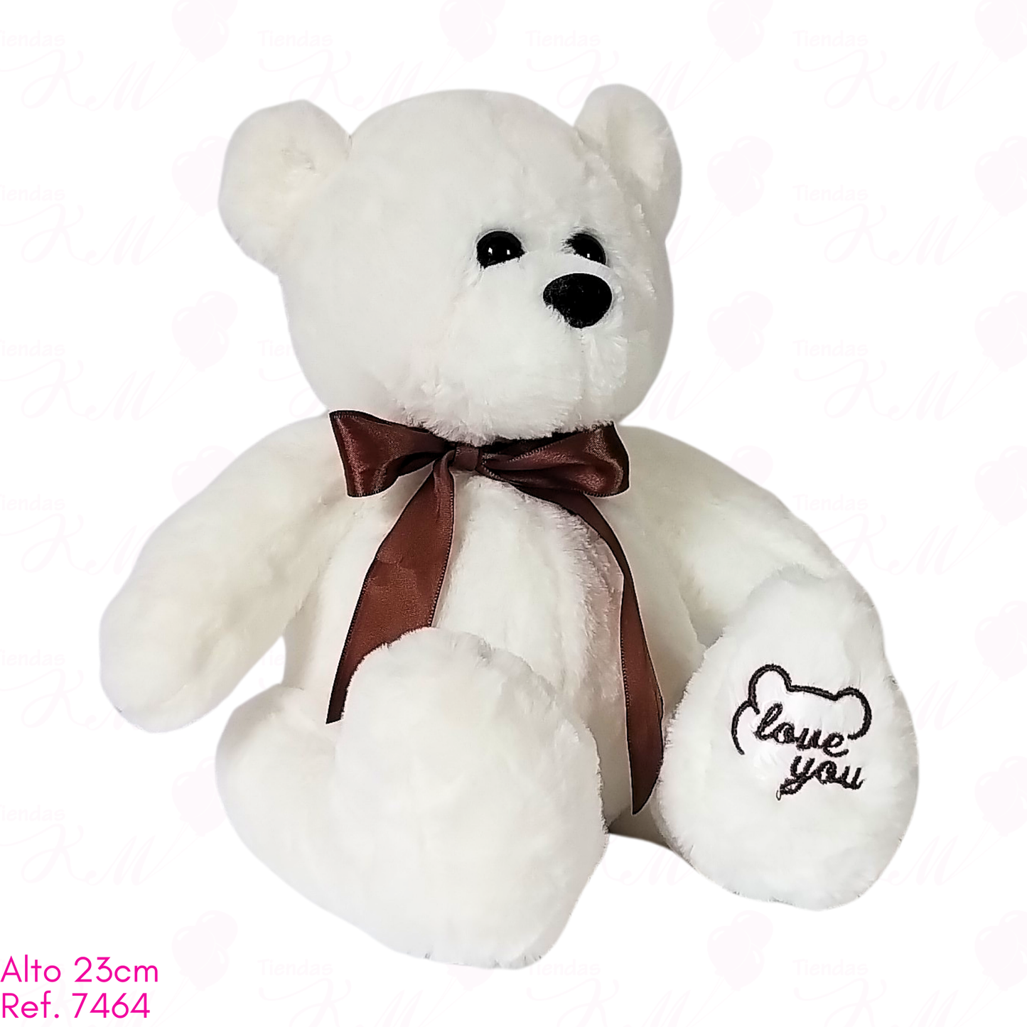 Oso blanco con moño café y huellas love you / 23cm