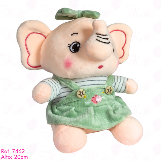 Elefante 20cm con overol y moño / 20cm