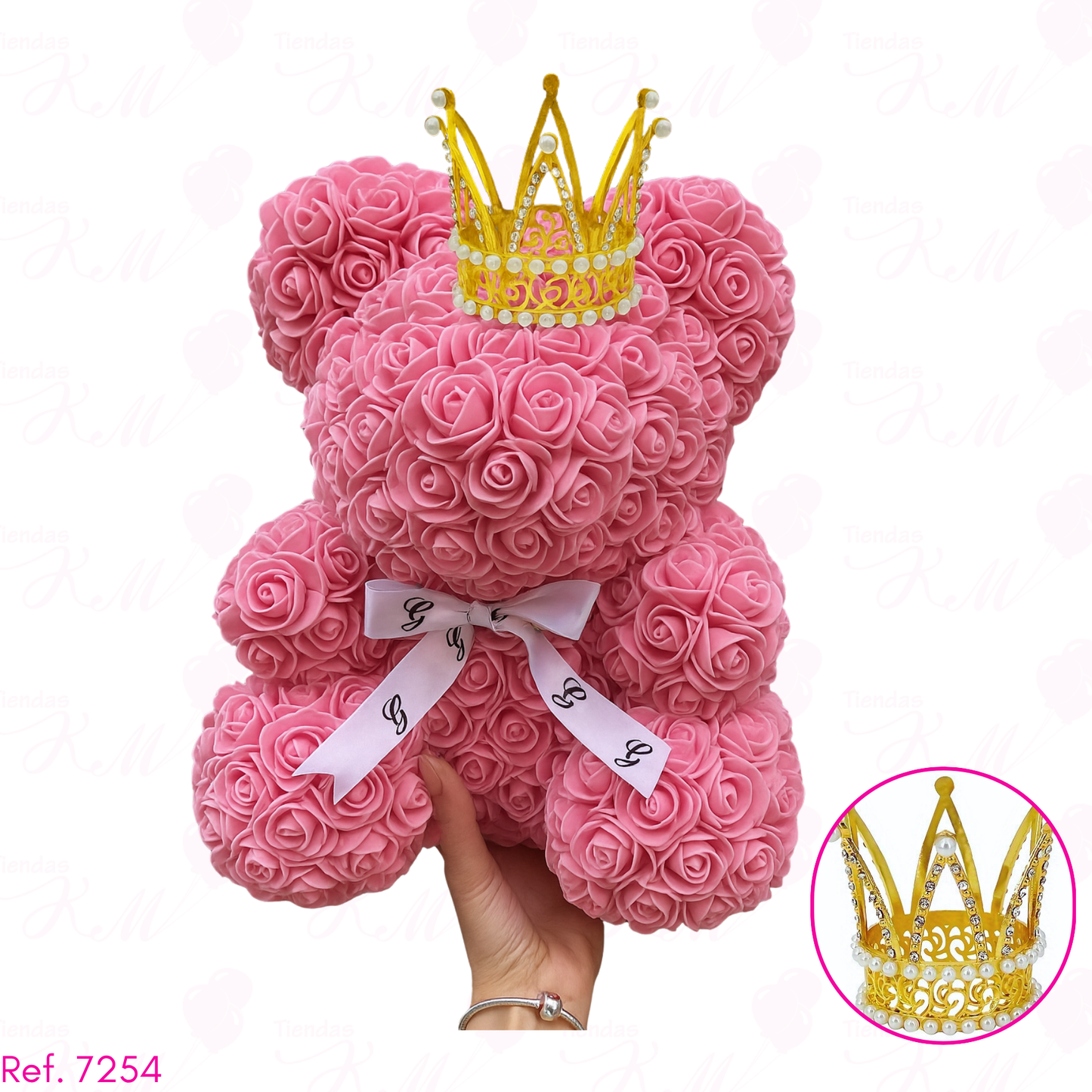 Corona metalica con 2 circulos en perlas blancas y pedrería