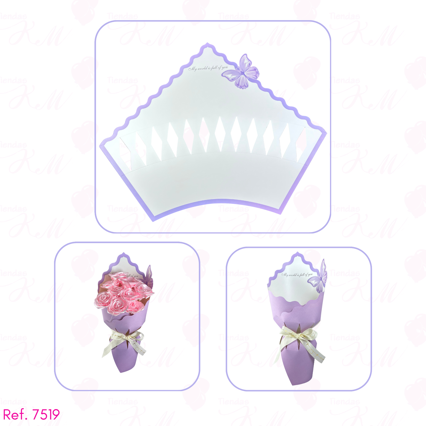 Envoltura armable para flores con mariposa y borde de color