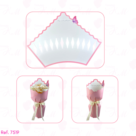 Envoltura armable para flores con mariposa y borde de color