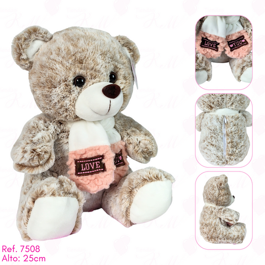 Oso peludo con bufanda love / 25cm