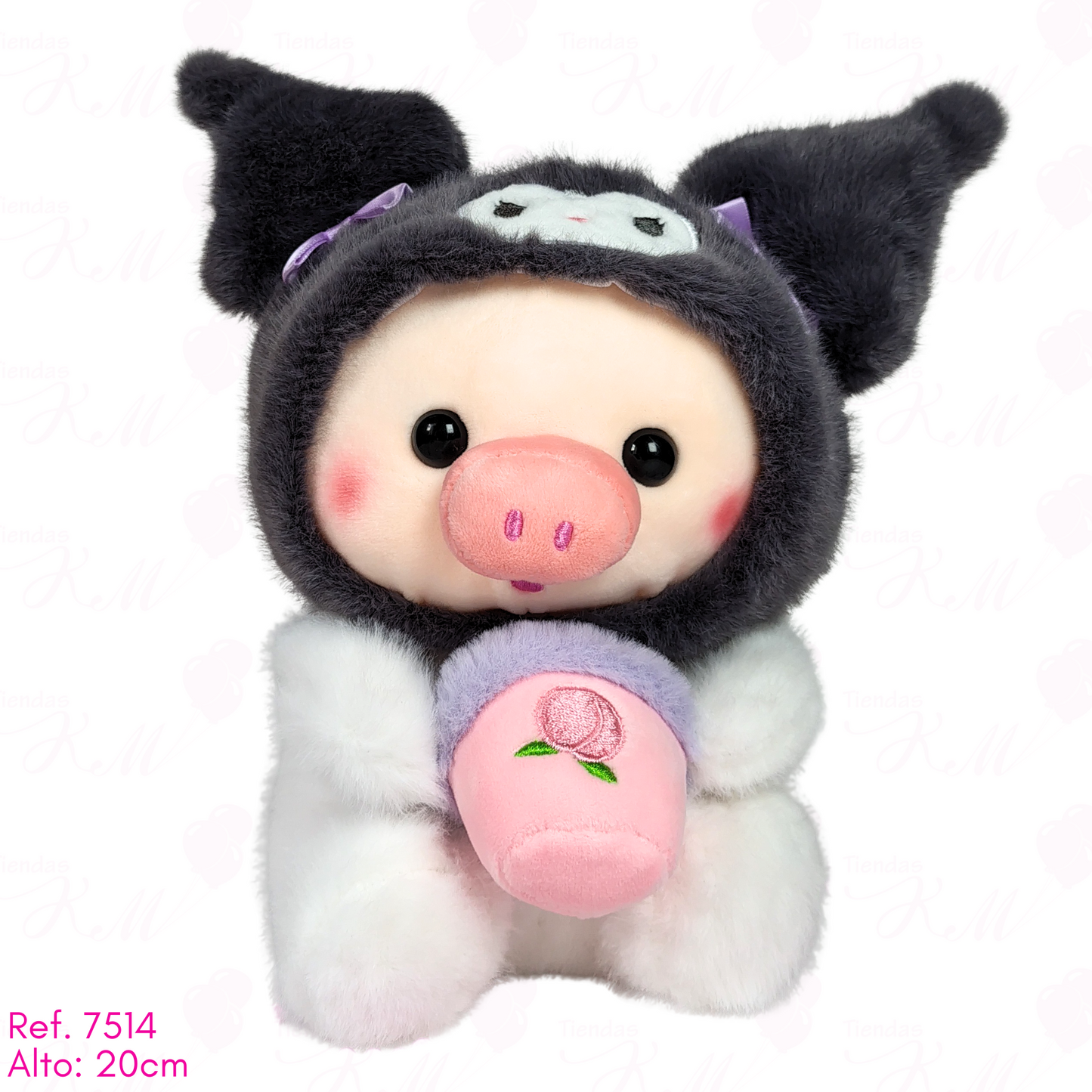 cerdito disfrazado de kuromi con tetero / 20cm