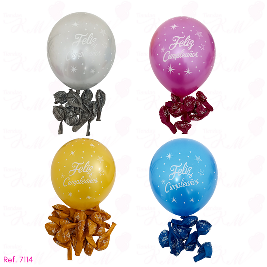 Globo feliz cumpleaños metalizado unicolor R12 x 10