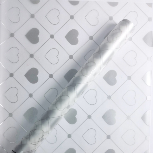 Papel coreano fondo transparente corazones plateados x 20