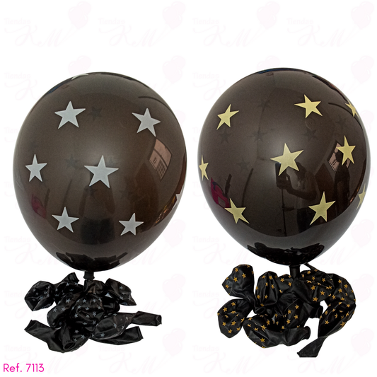 Globo negro estrellitas dorado/plateado R12 unicolor x 10