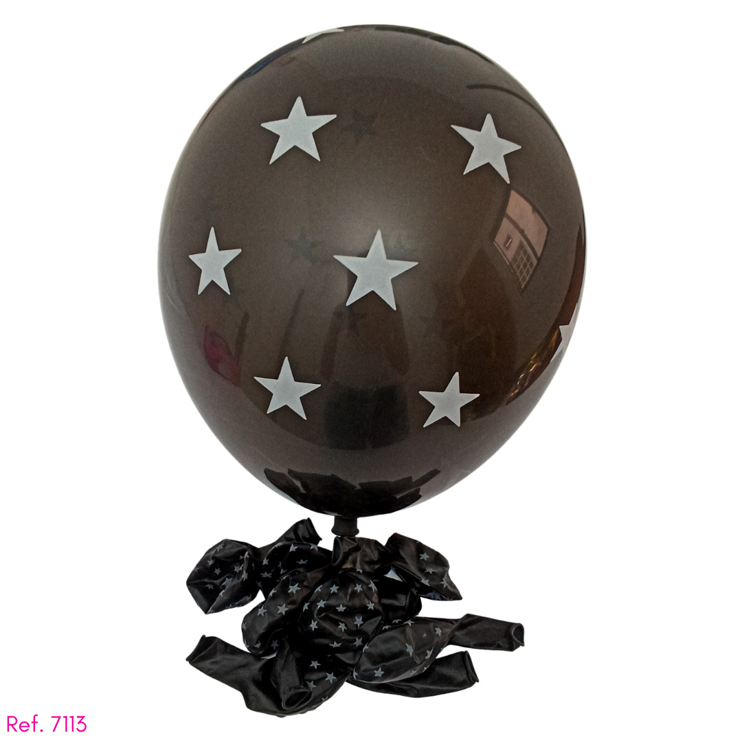 Globo negro estrellitas dorado/plateado R12 unicolor x 10