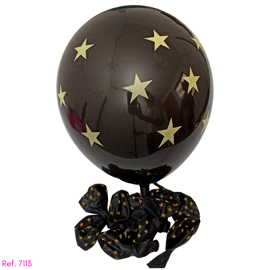 Globo negro estrellitas dorado/plateado R12 unicolor x 10