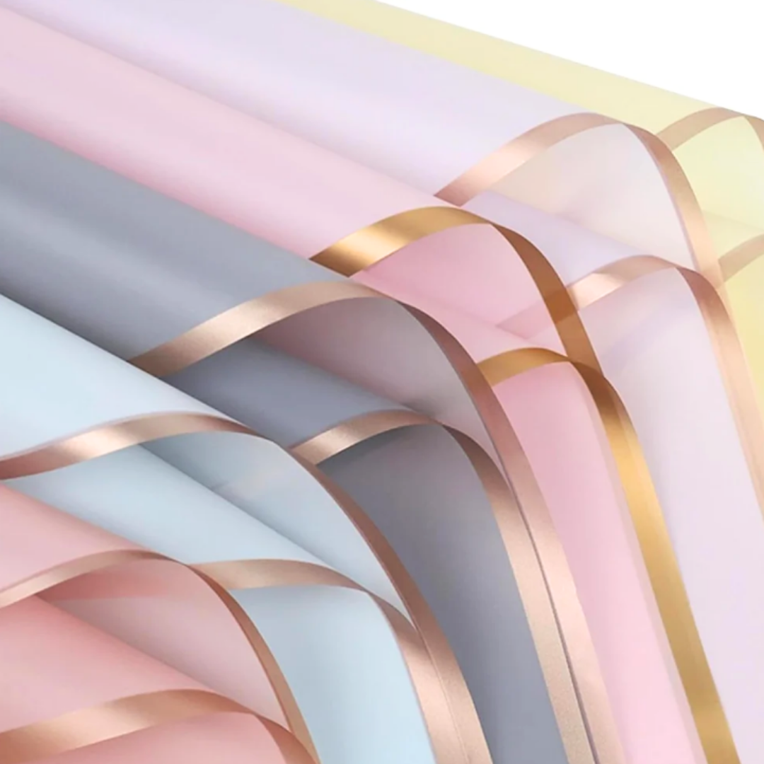 Papel coreano borde dorado traslucido x 20 pliegos