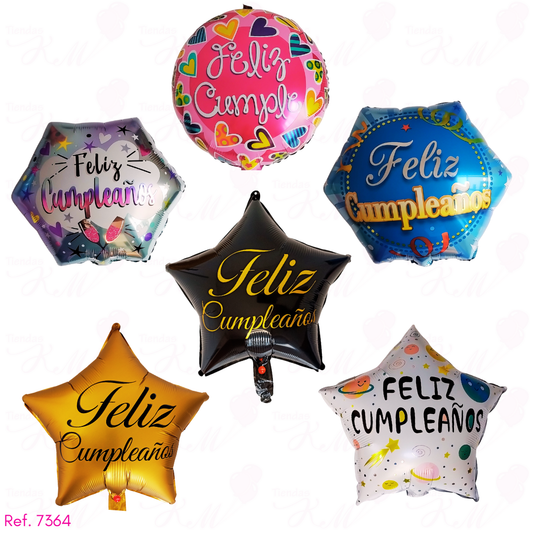 Paquete x 6 globos metalizados 18" feliz cumpleaños
