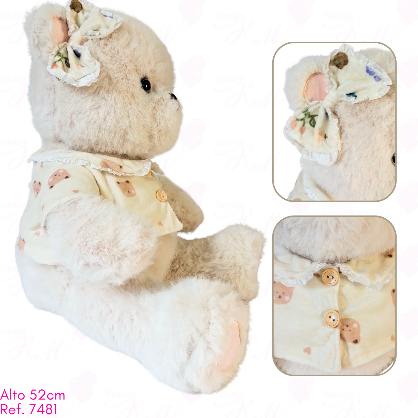 Osa con camisa y moño de ositos con huellas rosadas / 52cm