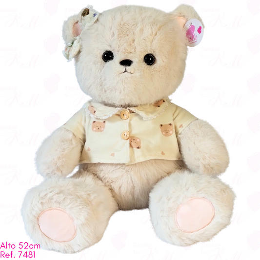 Osa con camisa y moño de ositos con huellas rosadas / 52cm
