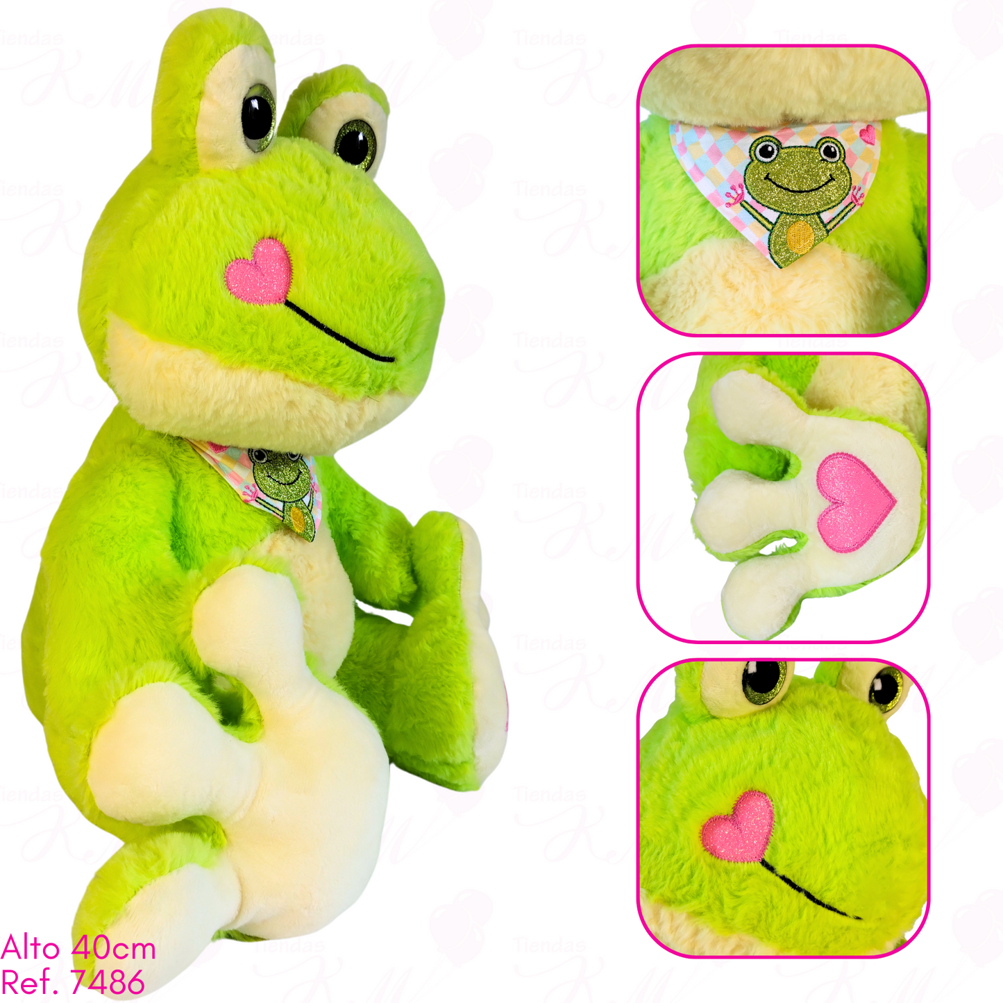 Rana con pañoleta y corazón bordado en la pata / 40cm