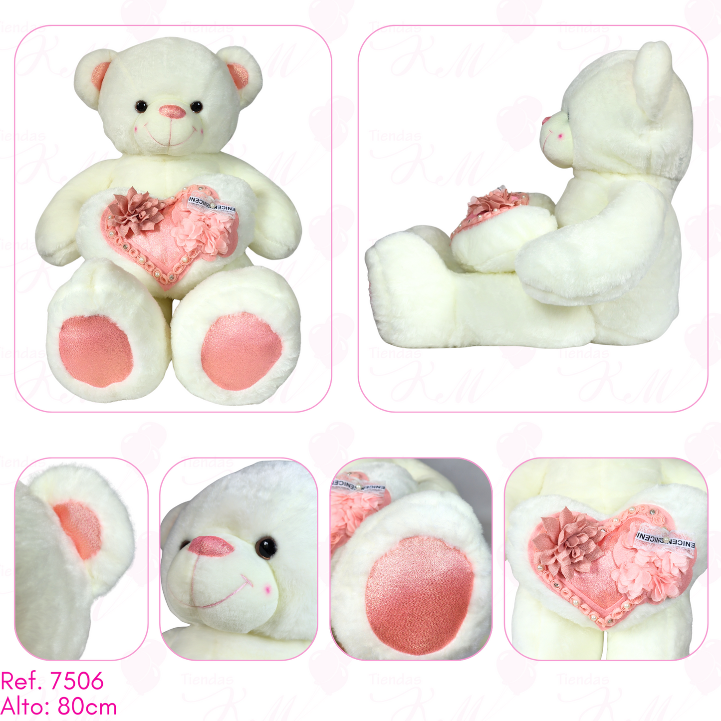 osa blanca corazón oro rosa / 80cm