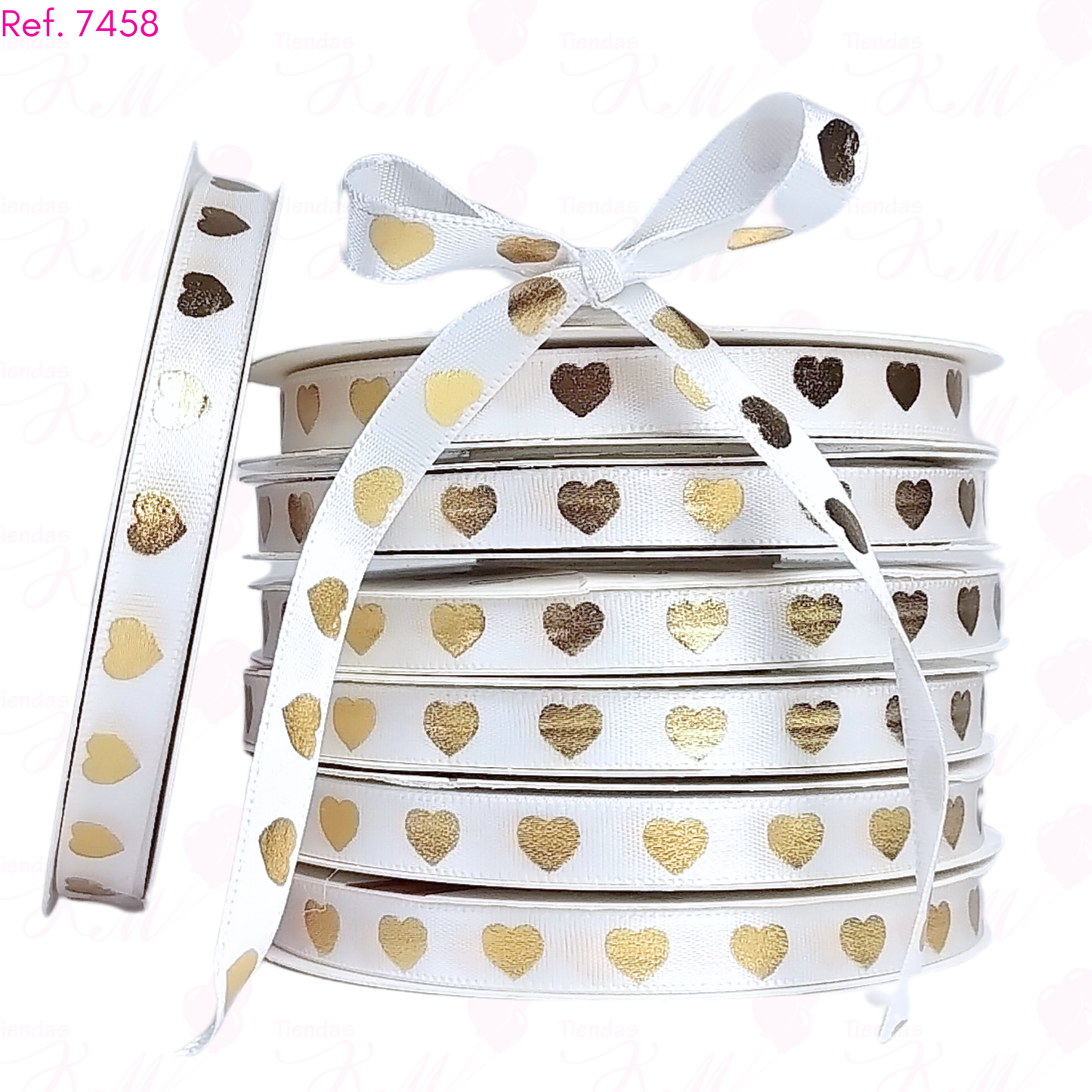 Cinta 1cm corazones dorados x 41 metros