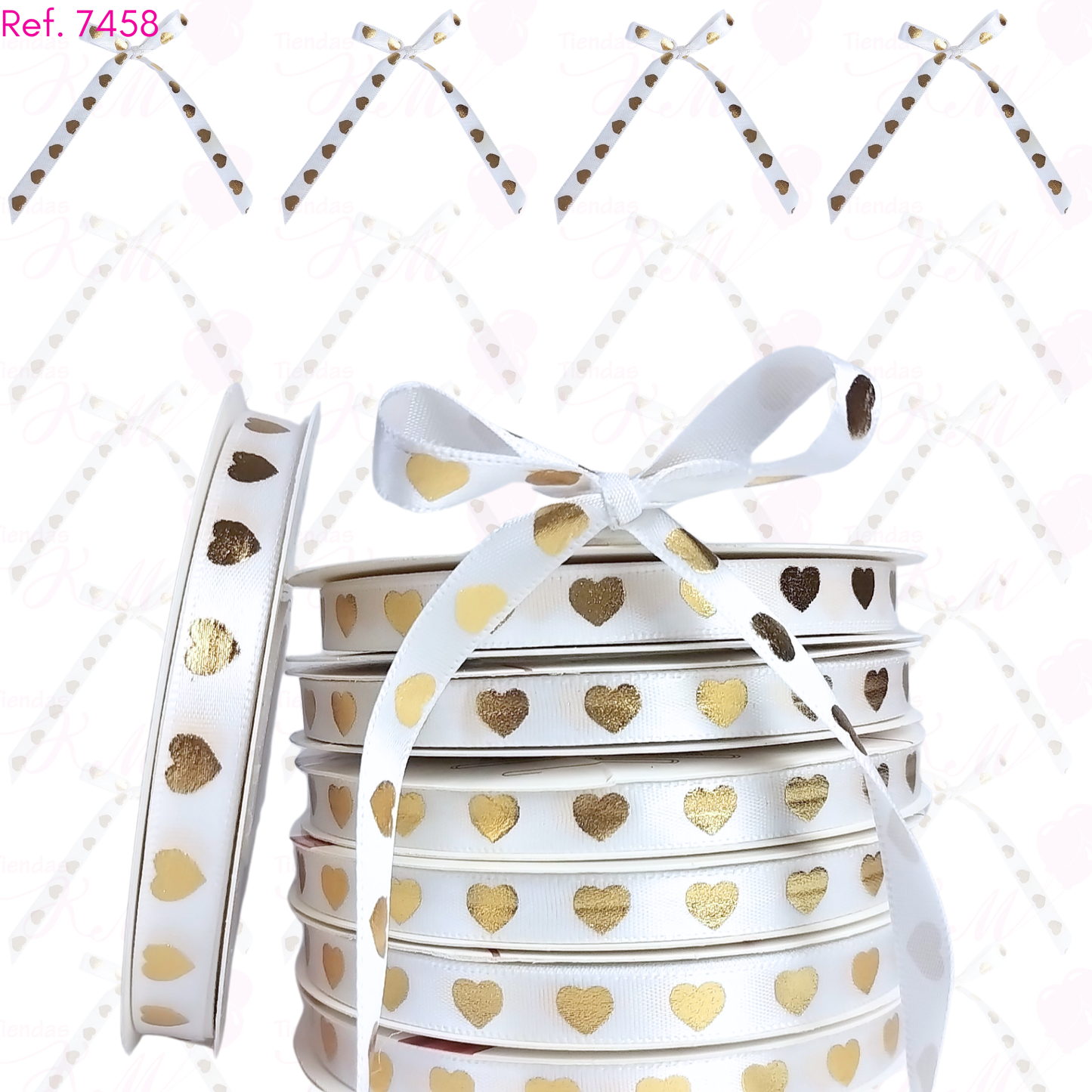 Cinta 1cm corazones dorados x 41 metros