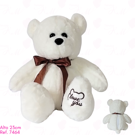 Oso blanco con moño café y huellas love you / 23cm