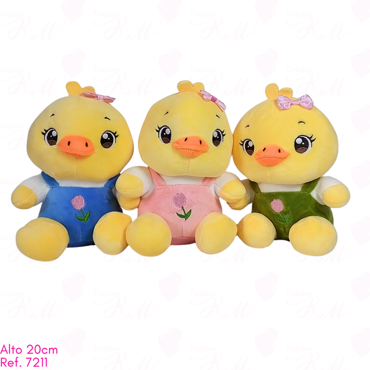 Pato con moño y overol de tulipán / 20cm