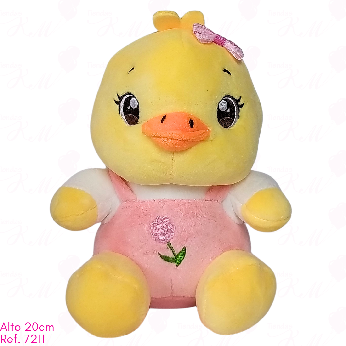 Pato con moño y overol de tulipán / 20cm