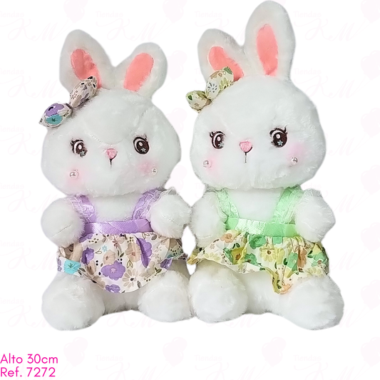 Coneja peluda con vestido de flores / 30cm