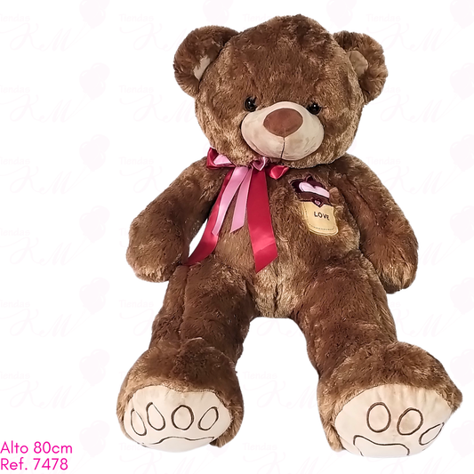 Oso con doble moño y bolsillo bordado love / 80cm