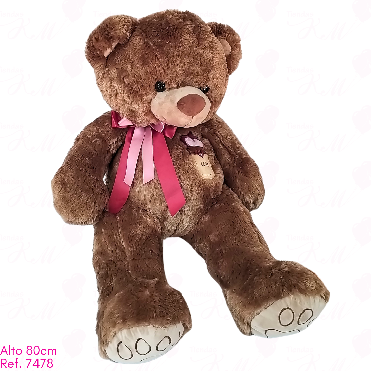 Oso con doble moño y bolsillo bordado love / 80cm