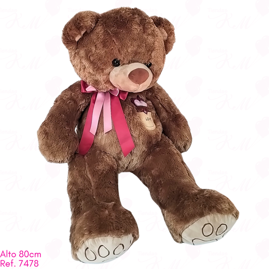 Oso con doble moño y bolsillo bordado love / 80cm