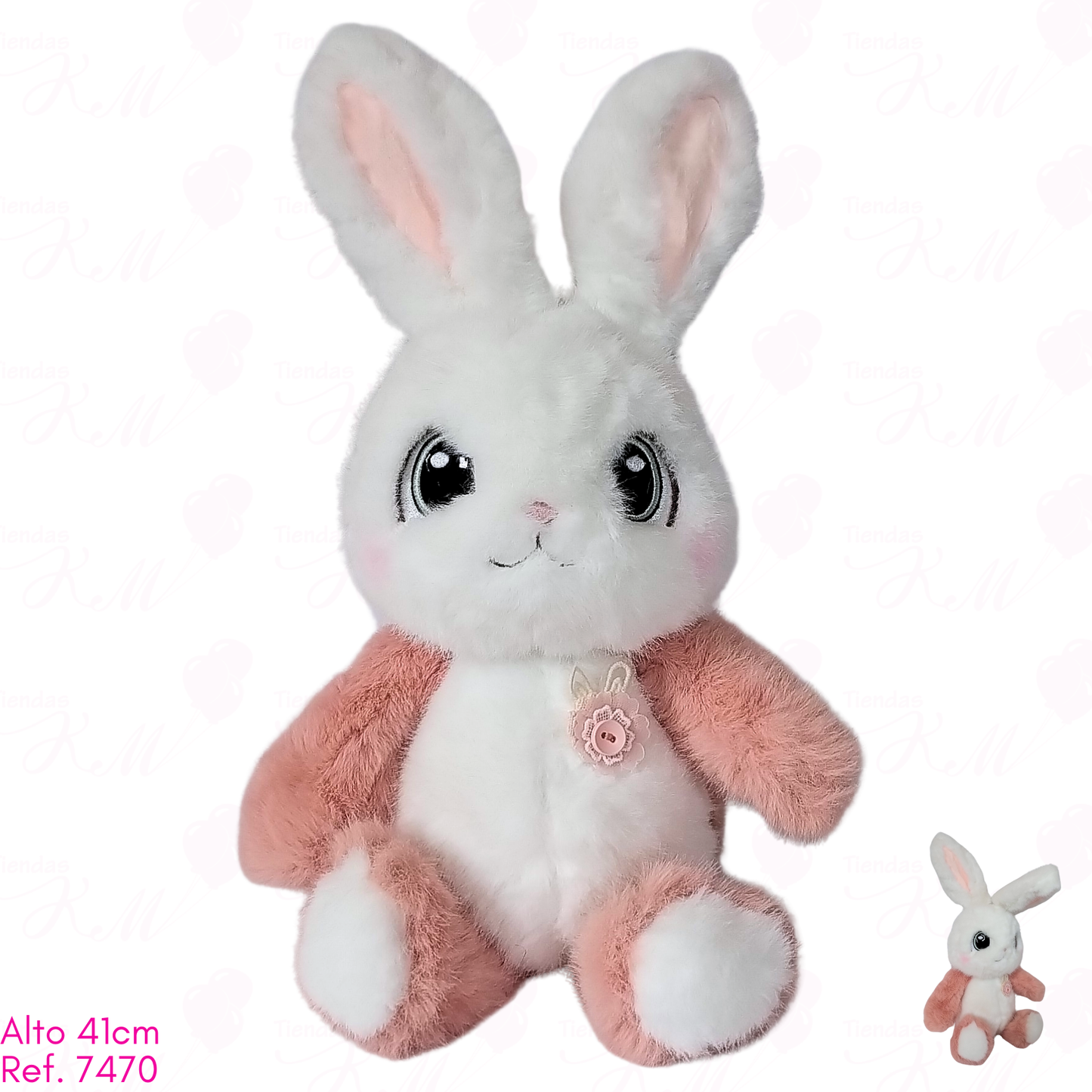 Conejo de orejas rosadas y botón / 41cm