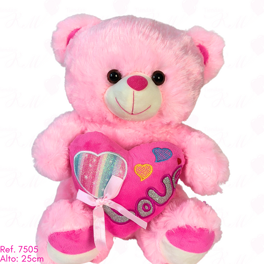 oso rosado corazón love arcoíris / 25cm