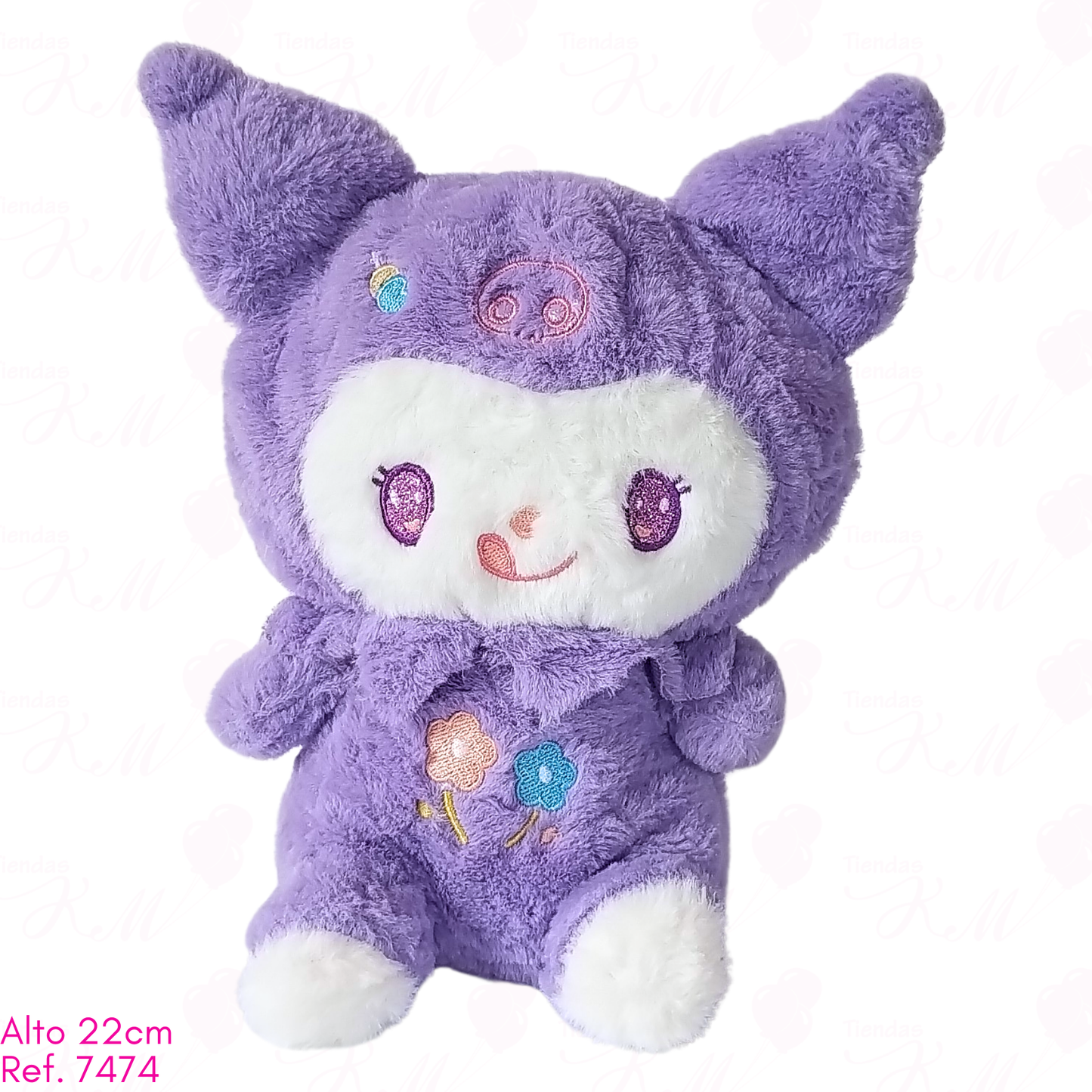 Kuromi peluda con flores bordadas / 22cm