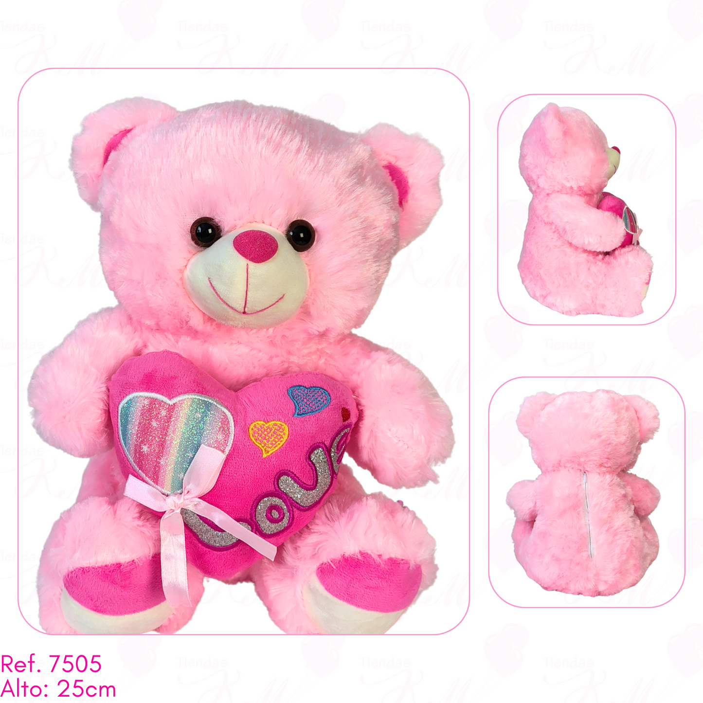 oso rosado corazón love arcoíris / 25cm