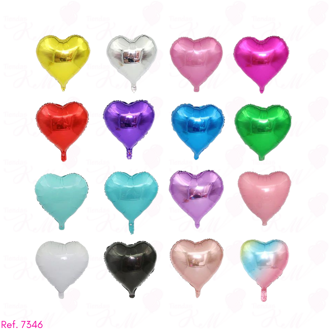 Paquete x 6 corazones metalizadas 10" fondo entero