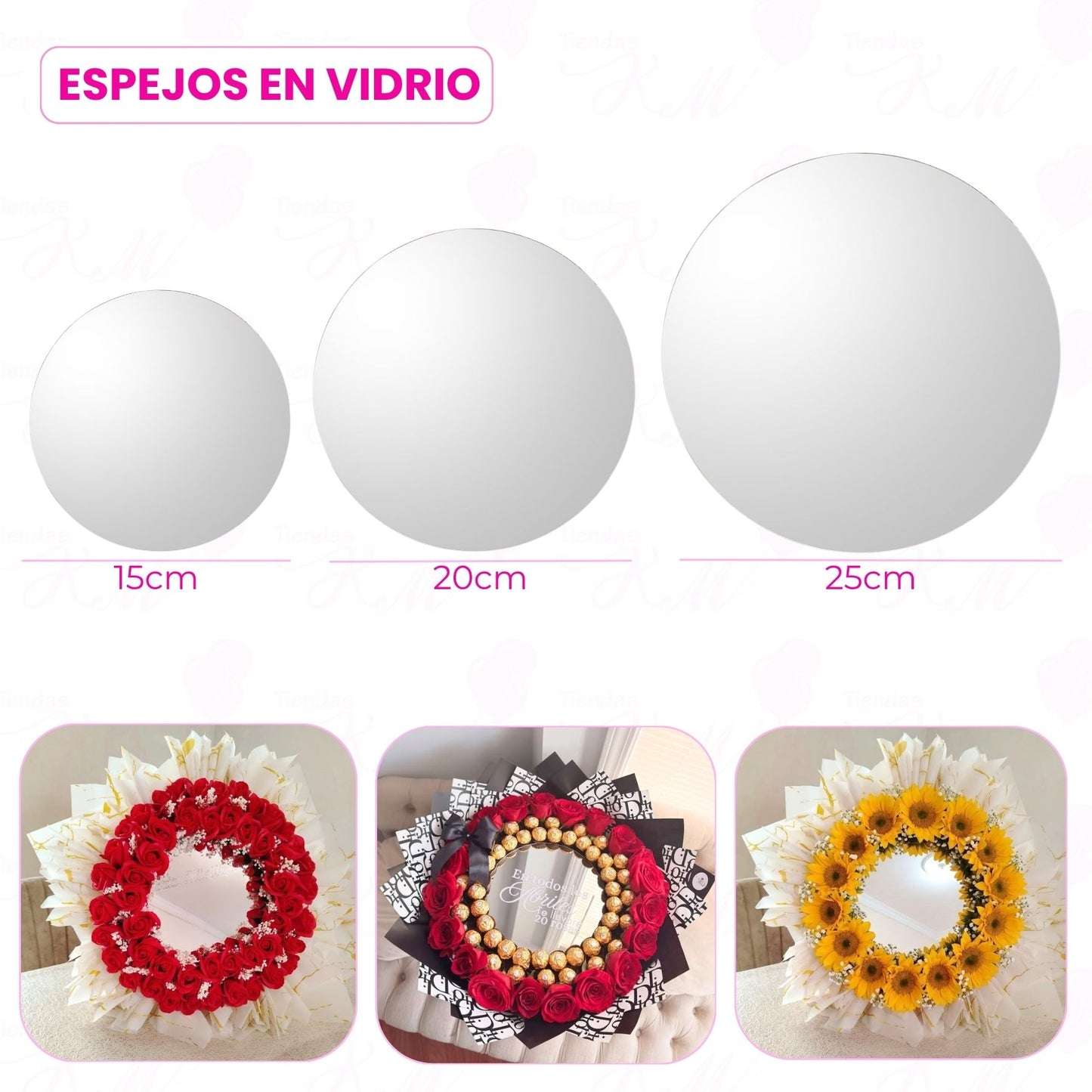 Espejos en vidrio redondos 15cm - 20cm - 25cm