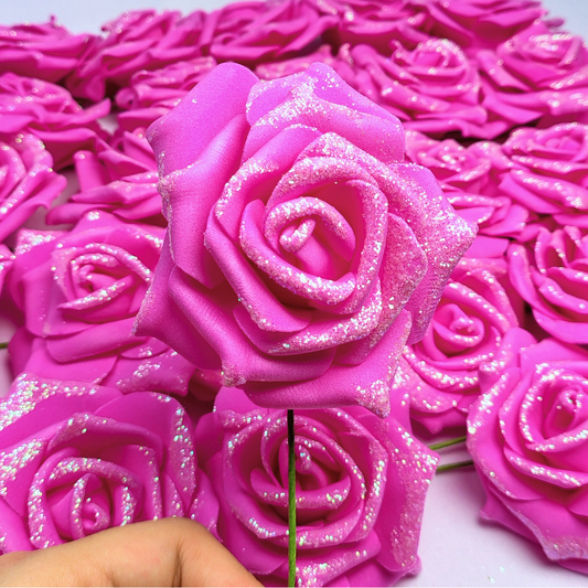 Rosa de foami mirellado 7.5 cm de ancho