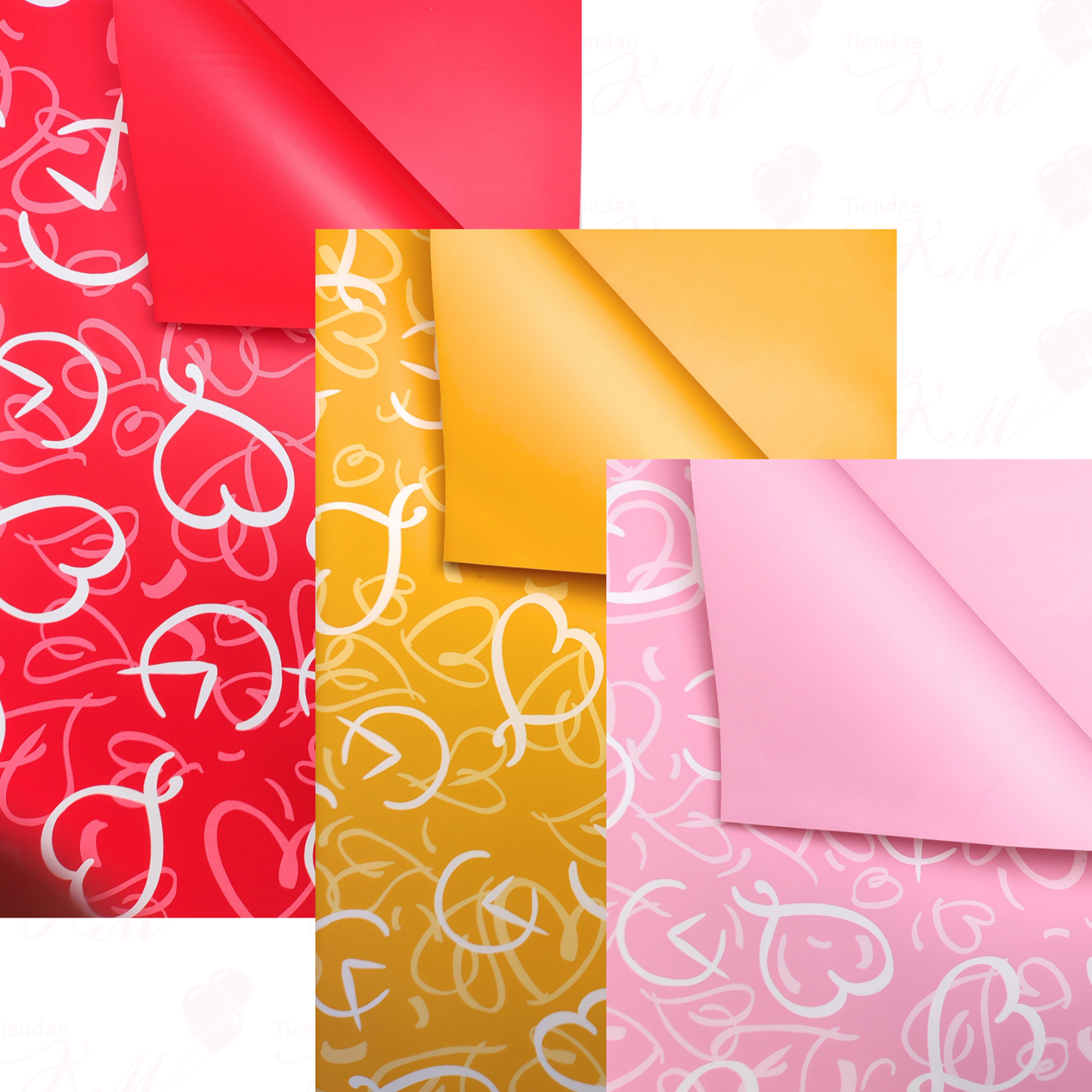 papel coreano fondo entero y corazones x 20 pliegos