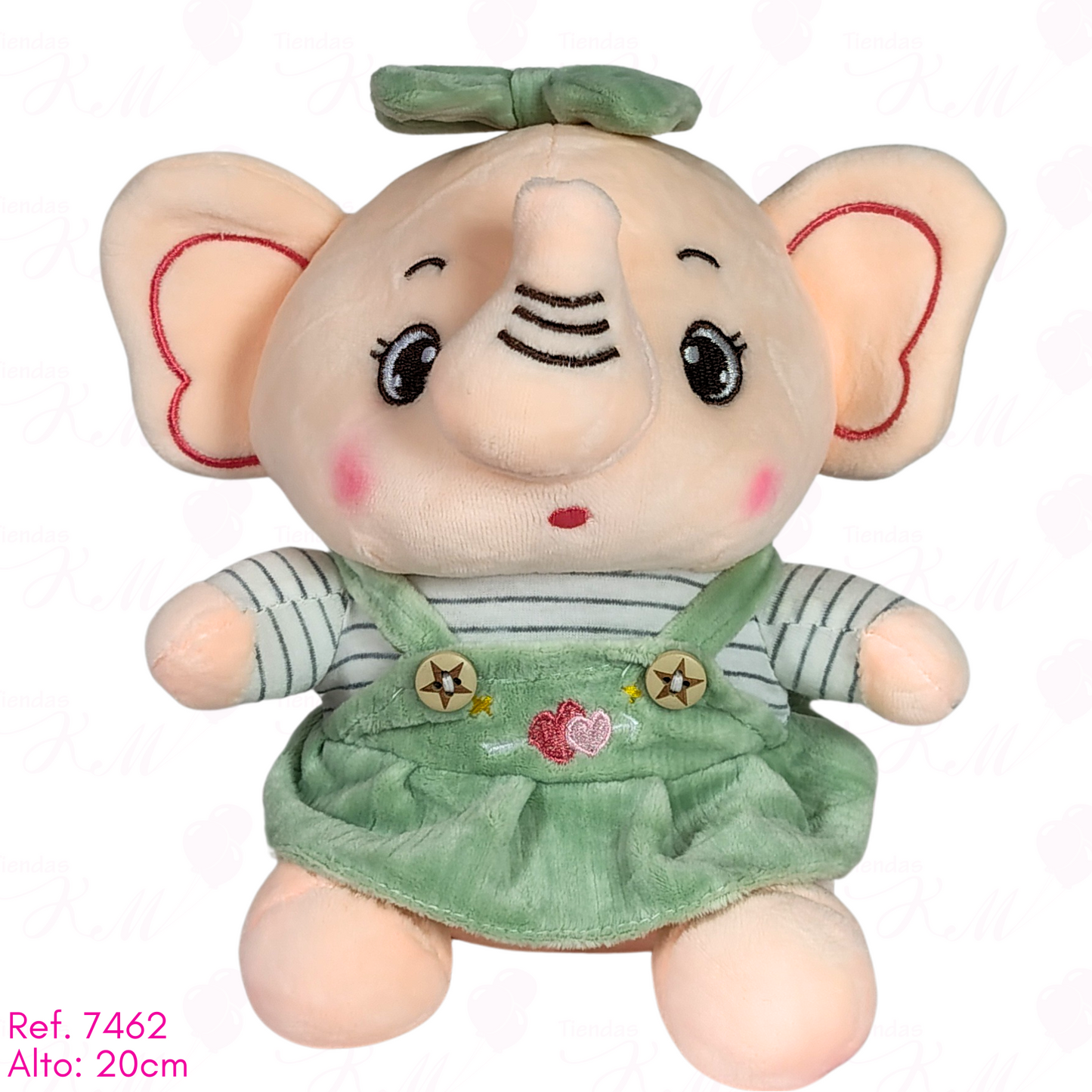 Elefante 20cm con overol y moño / 20cm