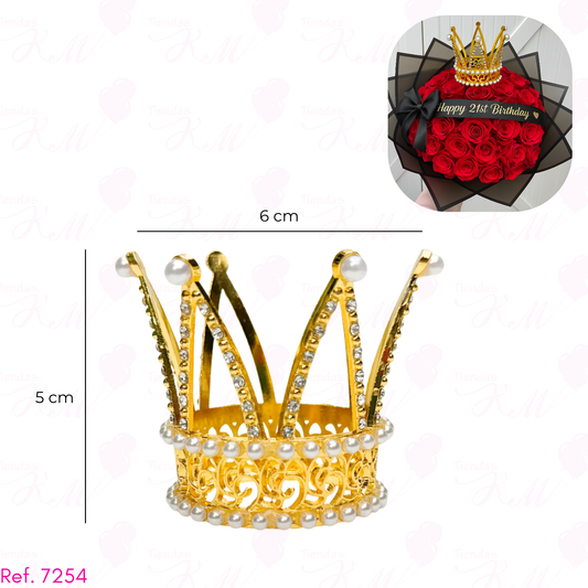 Corona metalica con 2 circulos en perlas blancas y pedrería