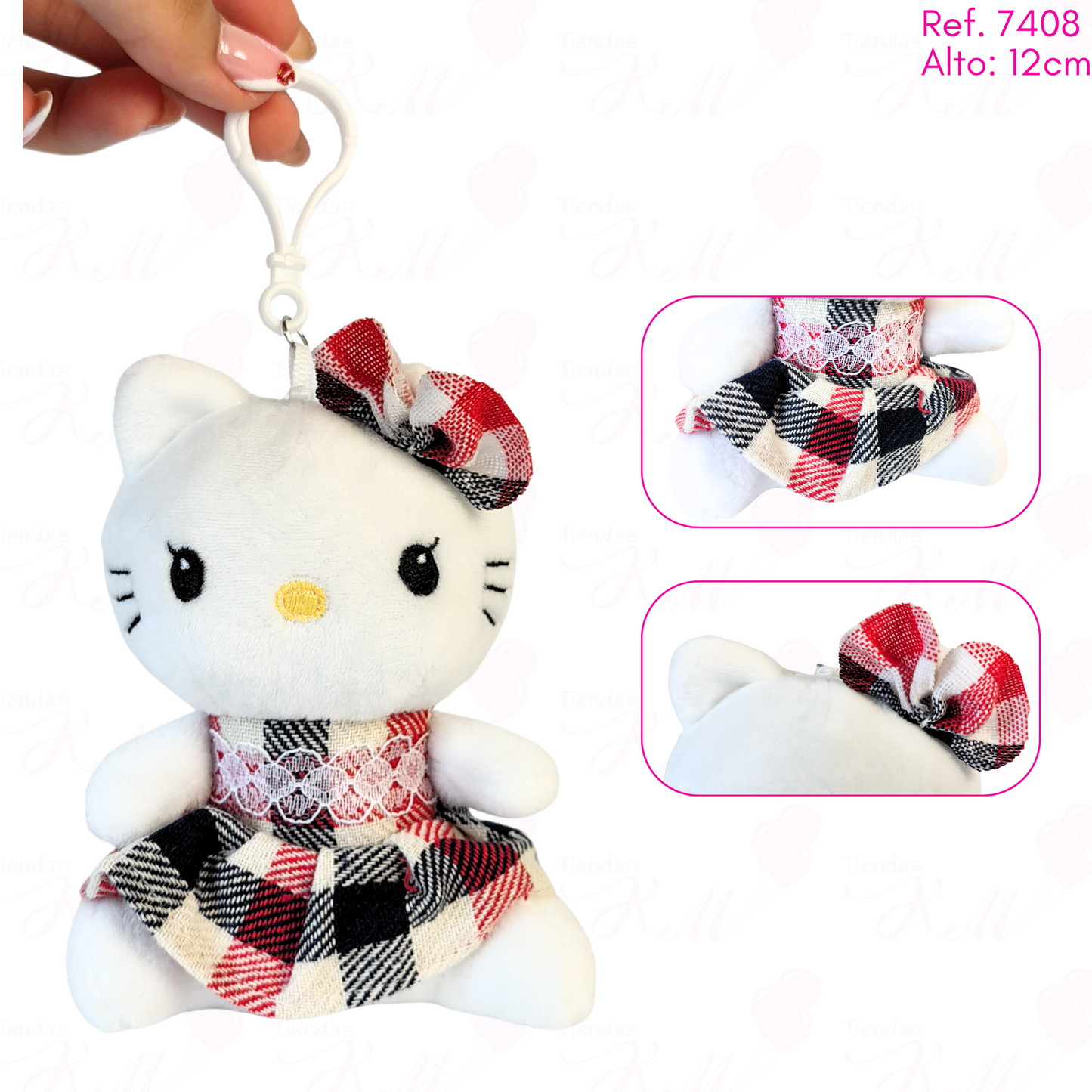 llavero de hello kitty vestido de cuadros / 12cm