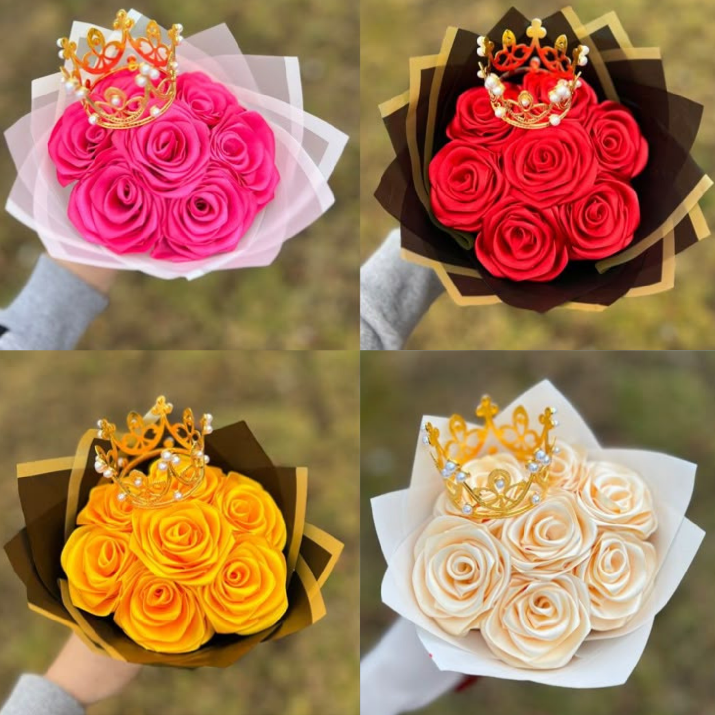 Corona plastica con perlas blancas