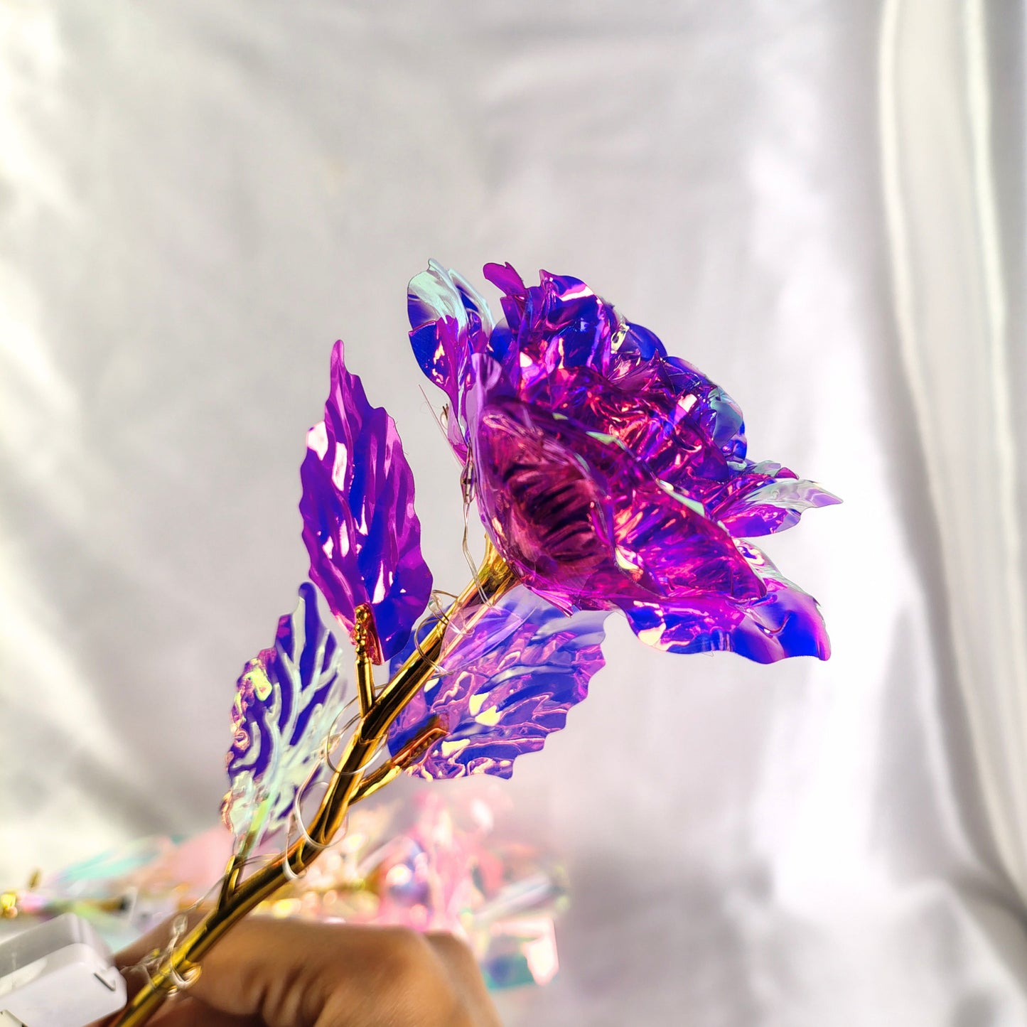 Rosa eterna tornasol con luz