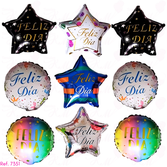 Paquete x 6 metalizados 10" de feliz dia