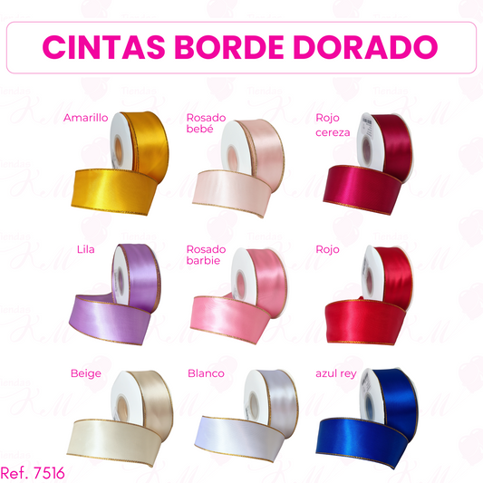 Cinta borde dorado 4cm x 30 metros doble cara