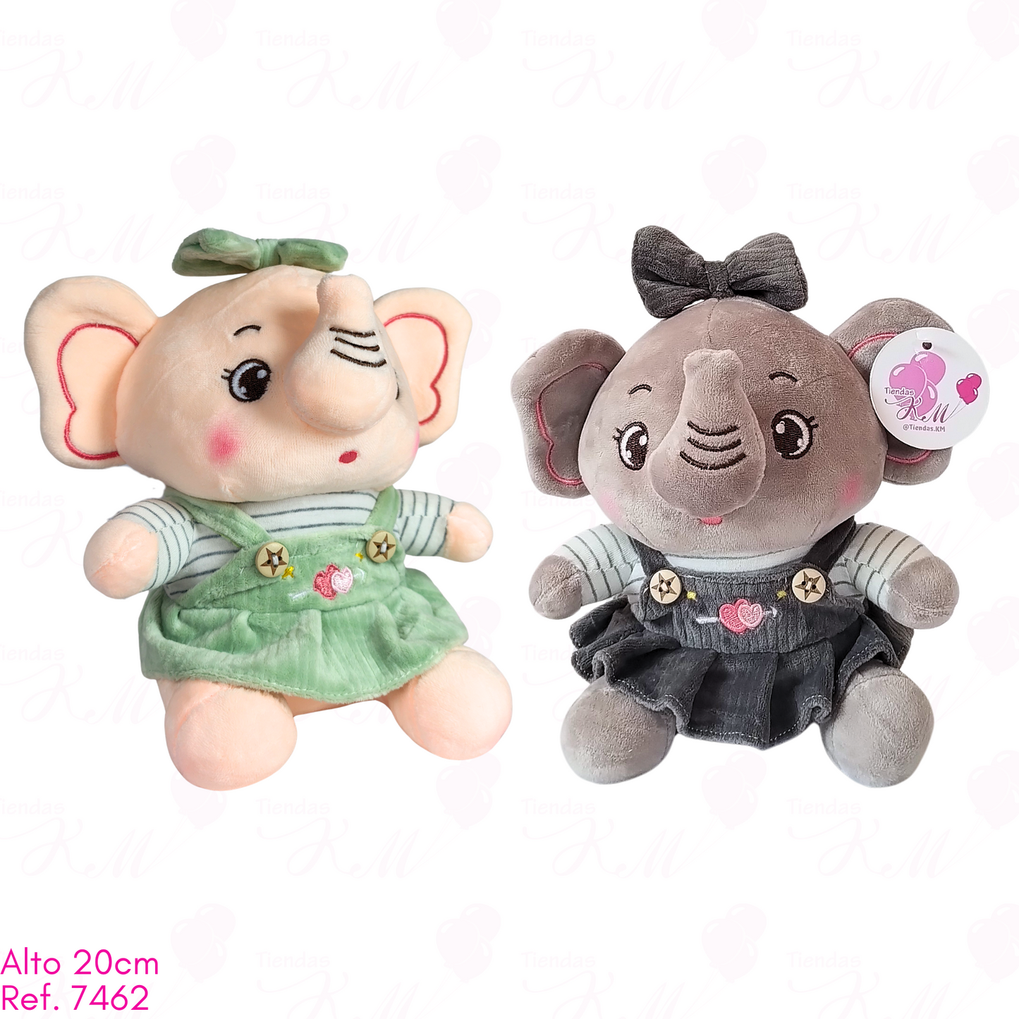 Elefante 20cm con overol y moño / 20cm