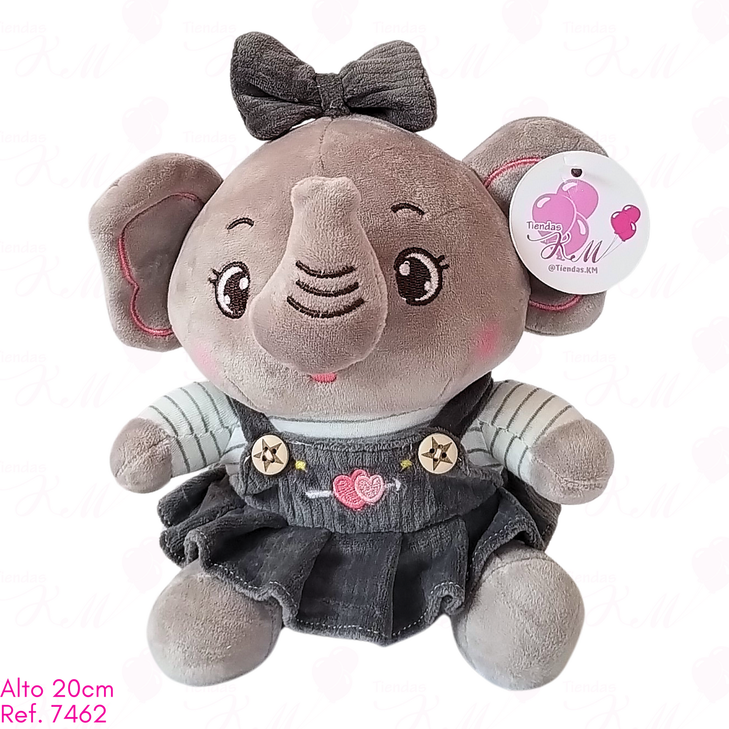Elefante 20cm con overol y moño / 20cm